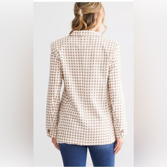 Stoosh Linen Blend Gingham Blazer Large - Picture 3 of 9